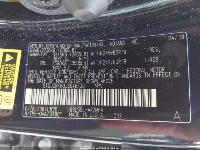 2018 TOYOTA HIGHLANDER XLE 9