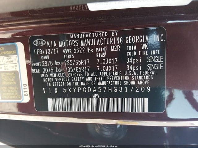 2017 KIA SORENTO 3.3L LX 10