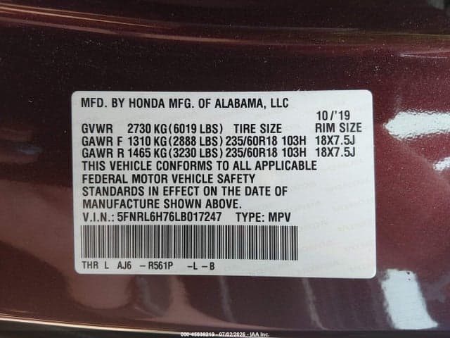 2020 HONDA ODYSSEY EX-L/EX-L W/NAVI RES 9