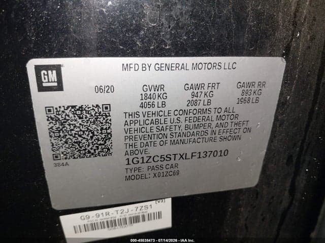 2020 CHEVROLET MALIBU FWD 1FL 9