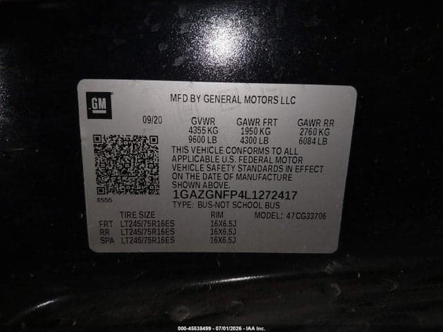 2020 CHEVROLET EXPRESS PASSENGER RWD 3500 EXTENDED WHEELBASE LS 9