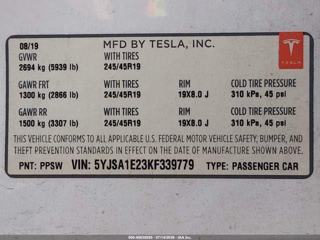 2019 TESLA MODEL S 100D/75D/LONG RANGE/STANDARD RANGE 9
