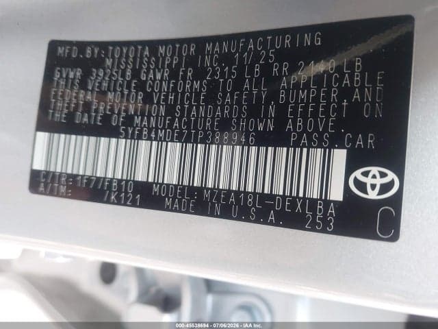 2026 TOYOTA COROLLA LE 9