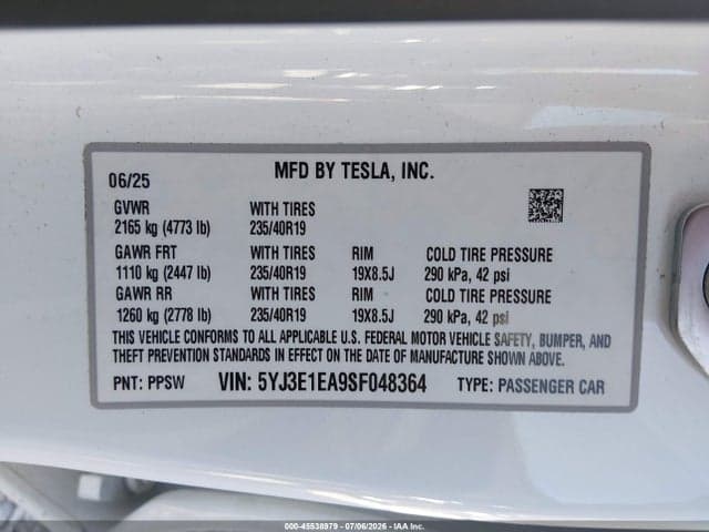 2025 TESLA MODEL 3 LONG RANGE REAR-WHEEL DRIVE/STANDARD REAR-WHEEL DRIVE 9