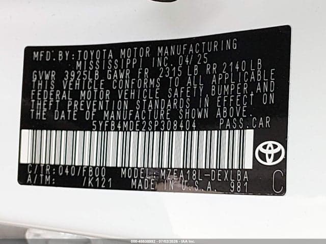2025 TOYOTA COROLLA LE 9