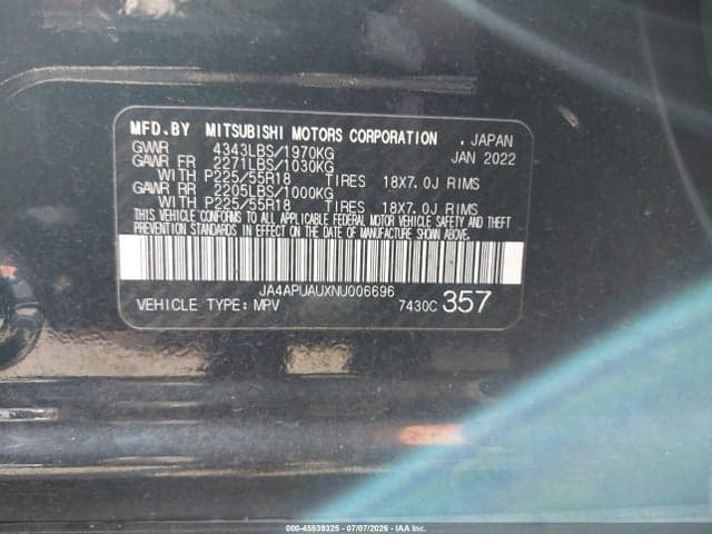 2022 MITSUBISHI OUTLANDER SPORT 2.0 BE 2WD/2.0 ES 2WD/2.0 LE 2WD/2.0 S 2WD 9