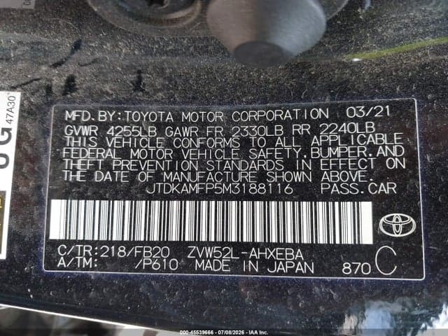 2021 TOYOTA PRIUS PRIME LE 9