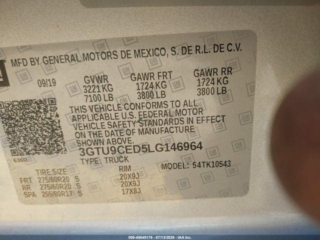 2020 GMC SIERRA 1500 4WD SHORT BOX ELEVATION 9