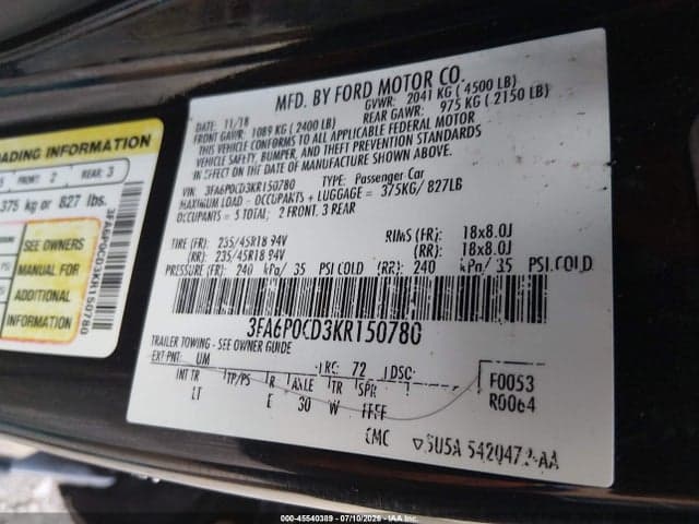 2019 FORD FUSION SEL 9