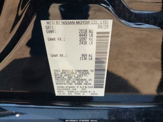 2019 NISSAN ALTIMA 2.5 SR 9