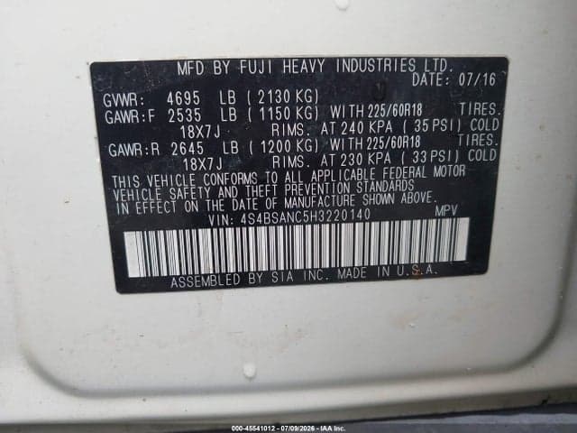 2017 SUBARU OUTBACK 2.5I LIMITED 9
