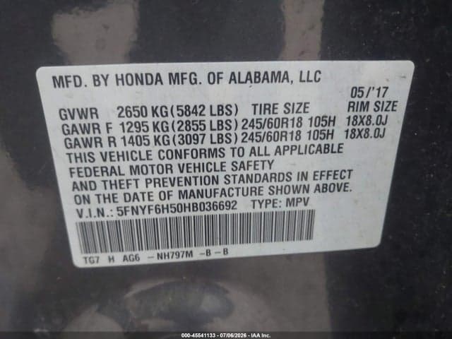 2017 HONDA PILOT EX-L 9