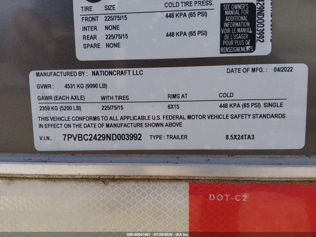 2022 NATIONCRAFT LLC ENCLOSED TRAILER 9