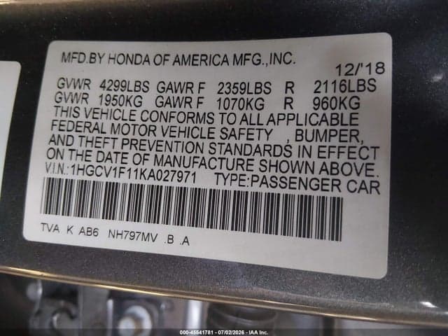 2019 HONDA ACCORD LX 9