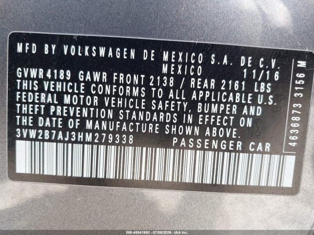 2017 VOLKSWAGEN JETTA 1.4T S 9
