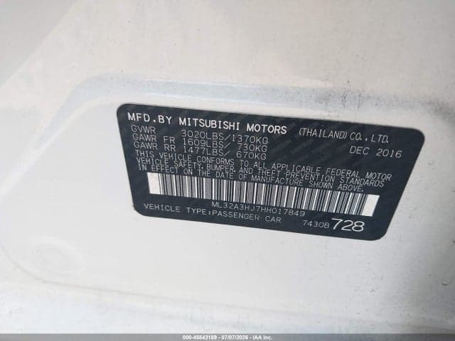 2017 MITSUBISHI MIRAGE ES 9