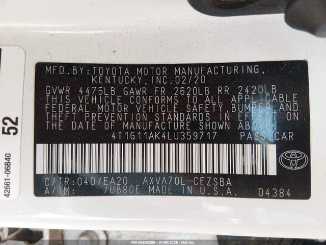 2020 TOYOTA CAMRY SE 9