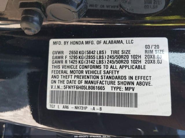 2020 HONDA PILOT AWD ELITE 9