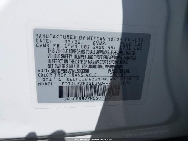 2022 NISSAN KICKS S XTRONIC CVT 9