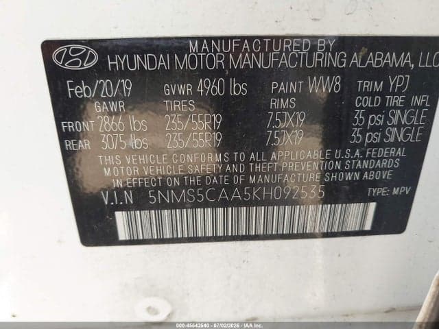 2019 HYUNDAI SANTA FE ULTIMATE 2.0T 9