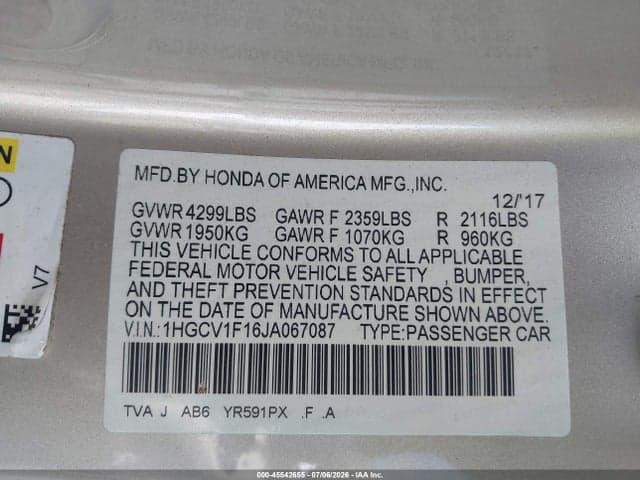 2018 HONDA ACCORD LX 9