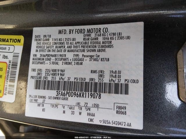 2019 FORD FUSION TITANIUM 9