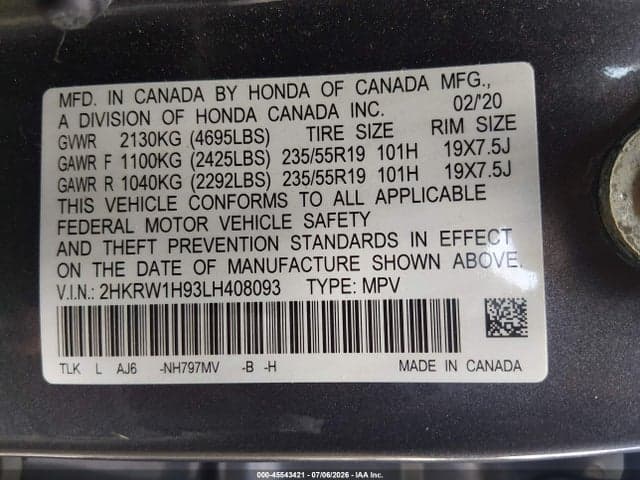 2020 HONDA CR-V 2WD TOURING 9