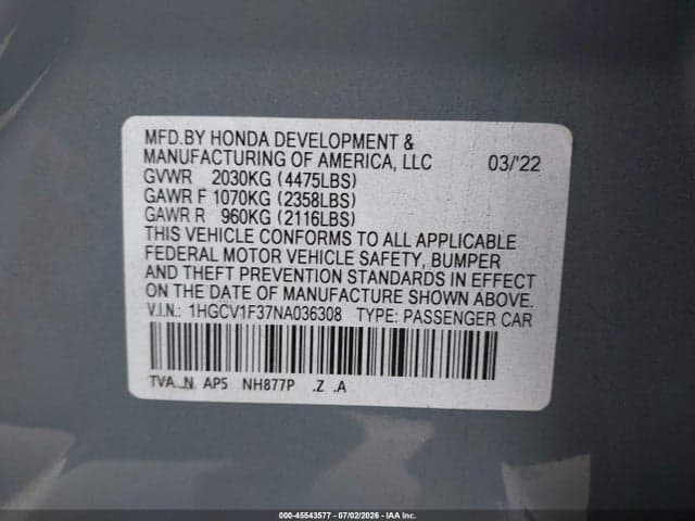 2022 HONDA ACCORD SPORT 9
