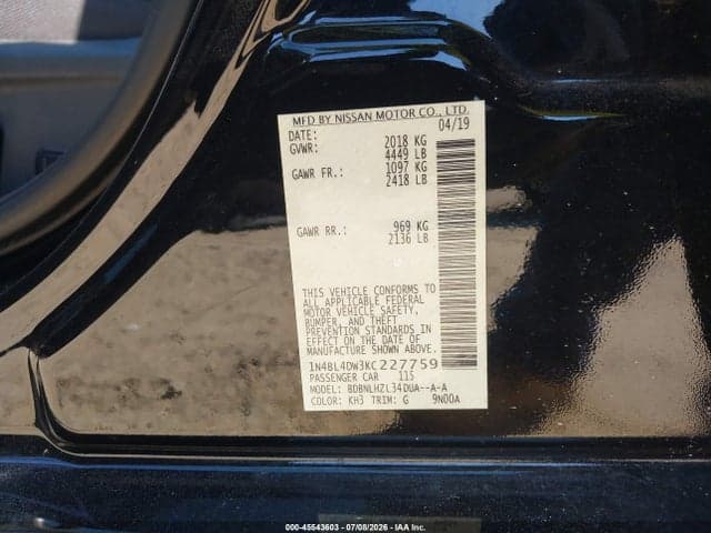 2019 NISSAN ALTIMA 2.5 SV 9