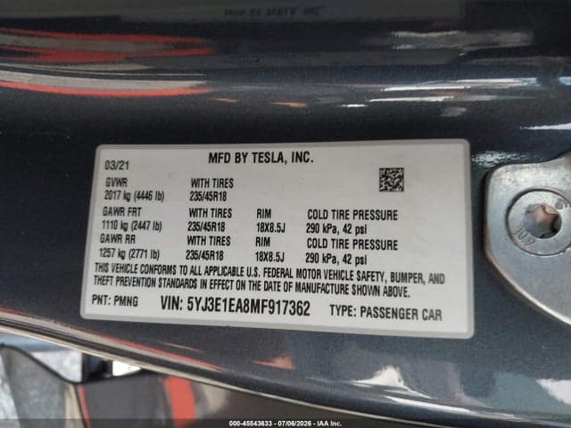 2021 TESLA MODEL 3 STANDARD RANGE PLUS REAR-WHEEL DRIVE 9