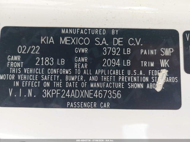 2022 KIA FORTE LXS 9
