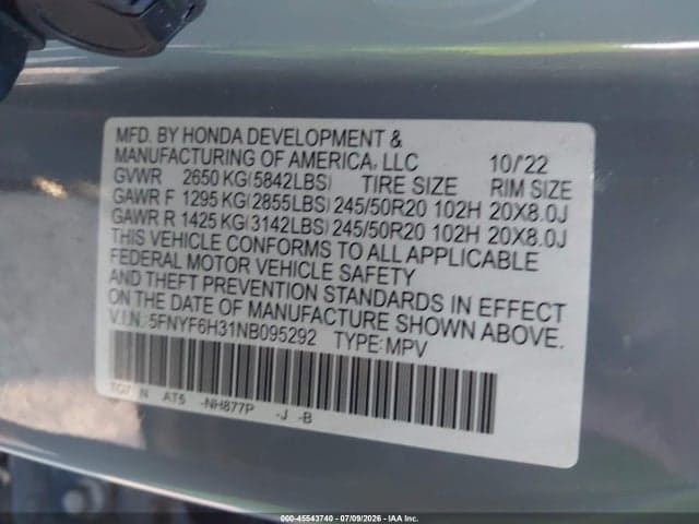 2022 HONDA PILOT AWD SPORT 9