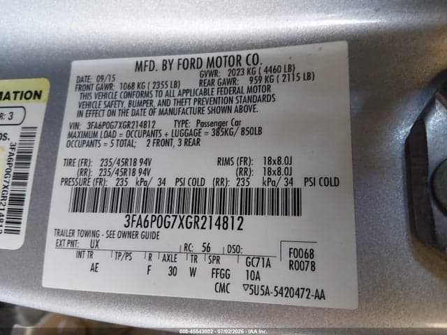 2016 FORD FUSION S 9