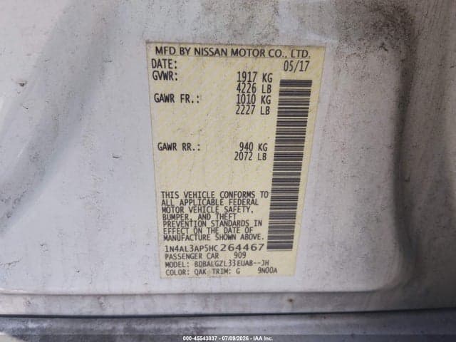 2017 NISSAN ALTIMA 2.5 S 10