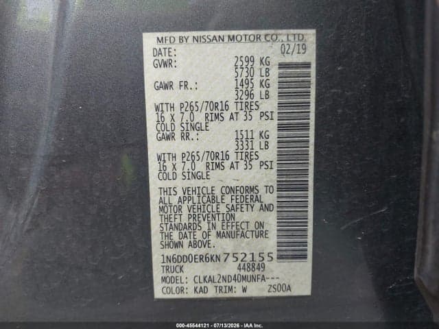 2019 NISSAN FRONTIER SV 9