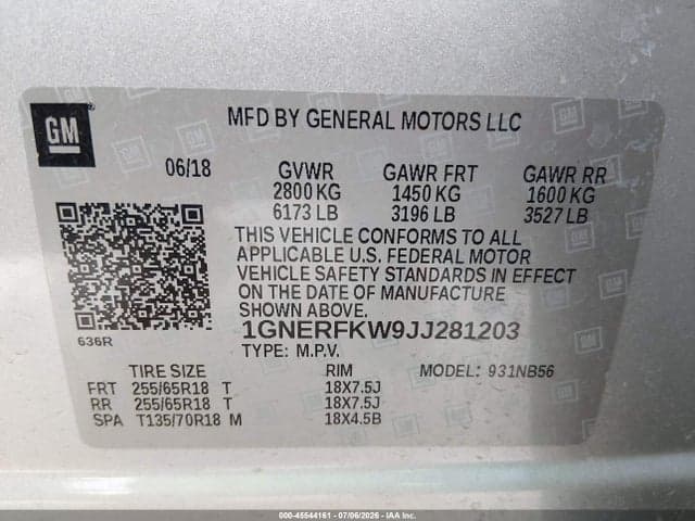2018 CHEVROLET TRAVERSE LS 9