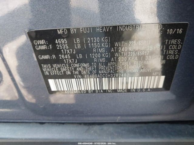 2017 SUBARU OUTBACK 2.5I PREMIUM 9