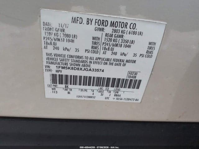 2018 FORD EXPLORER XLT 9