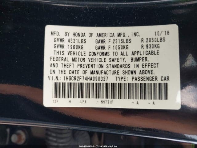 2017 HONDA ACCORD EX 9