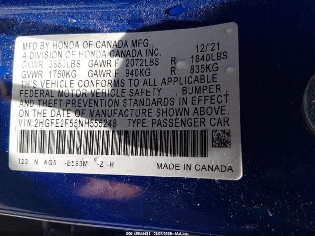 2022 HONDA CIVIC SPORT 9