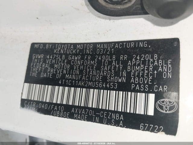 2021 TOYOTA CAMRY LE 9