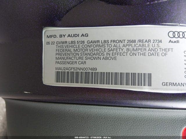 2022 AUDI A5 CABRIOLET PREMIUM 45 TFSI QUATTRO S TRONIC 9