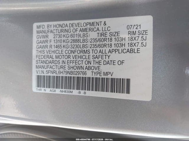 2022 HONDA ODYSSEY EX-L 9