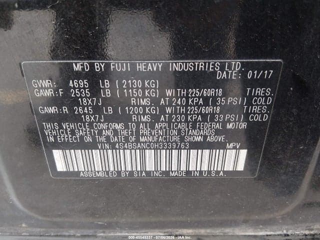 2017 SUBARU OUTBACK 2.5I LIMITED 9