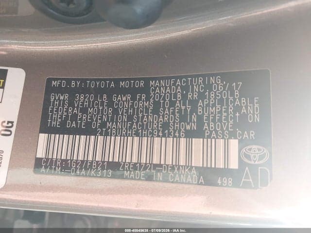 2017 TOYOTA COROLLA LE 9