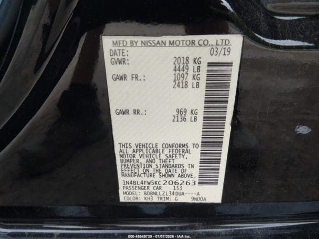 2019 NISSAN ALTIMA 2.5 PLATINUM 9