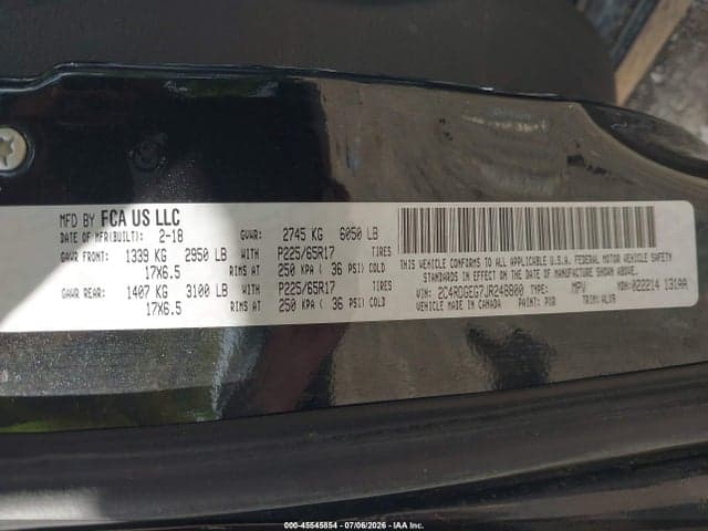 2018 DODGE GRAND CARAVAN GT 9