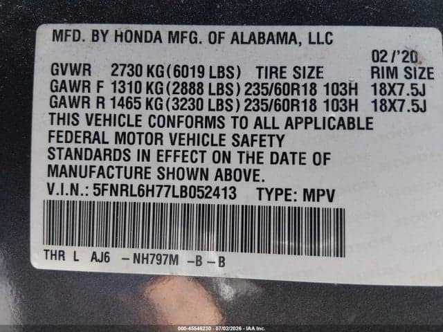 2020 HONDA ODYSSEY EX-L/EX-L W/NAVI RES 9