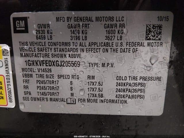 2016 CHEVROLET TRAVERSE LS 9