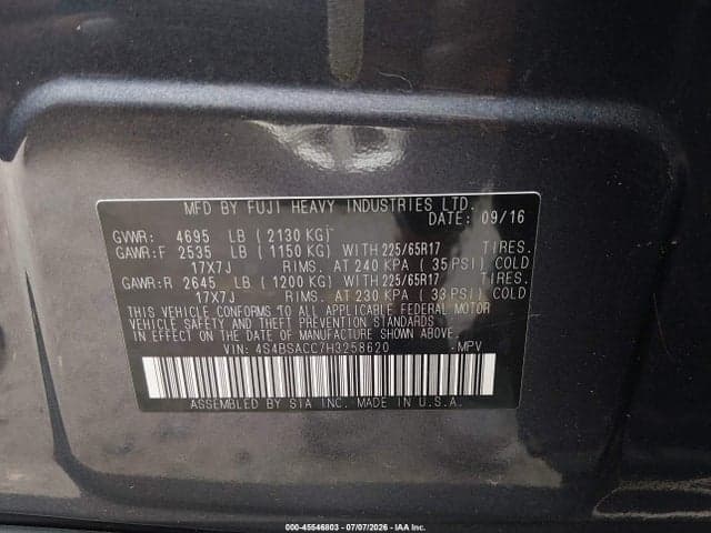 2017 SUBARU OUTBACK 2.5I PREMIUM 9
